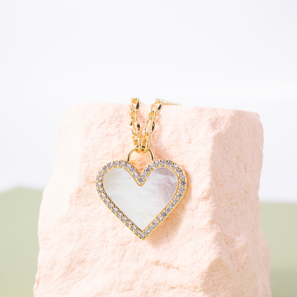Luxe Heart Shell Pavé Necklace