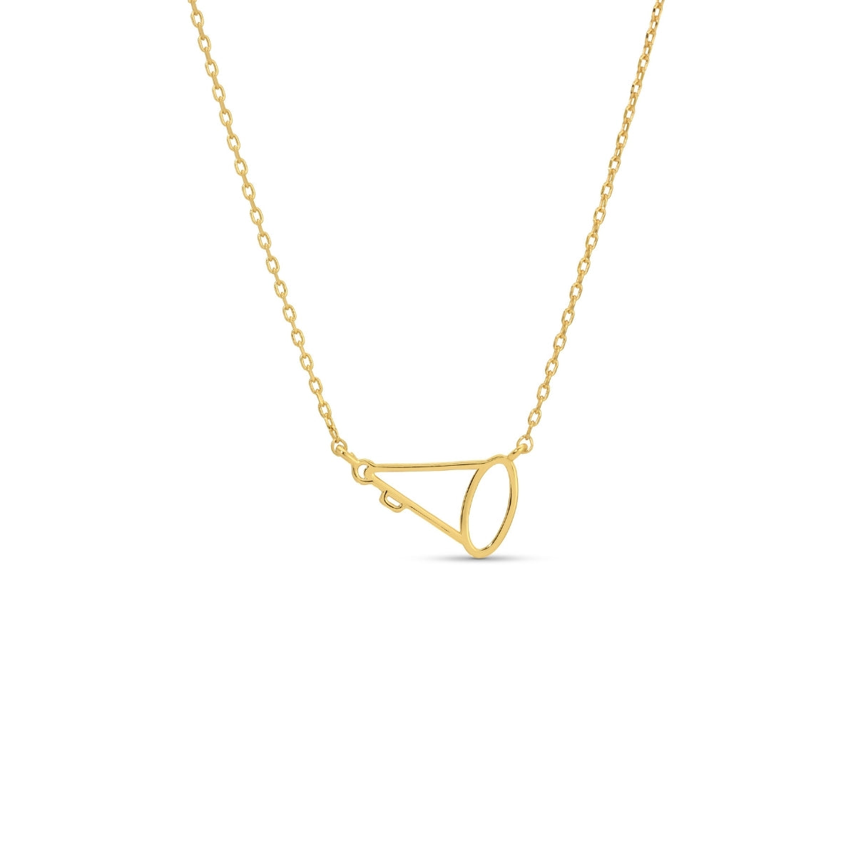 Gold necklace with a unique pendant on a white background
