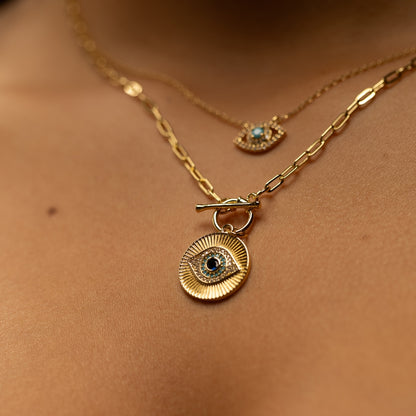 Evil Eye Round Pendant with Toggle Closure