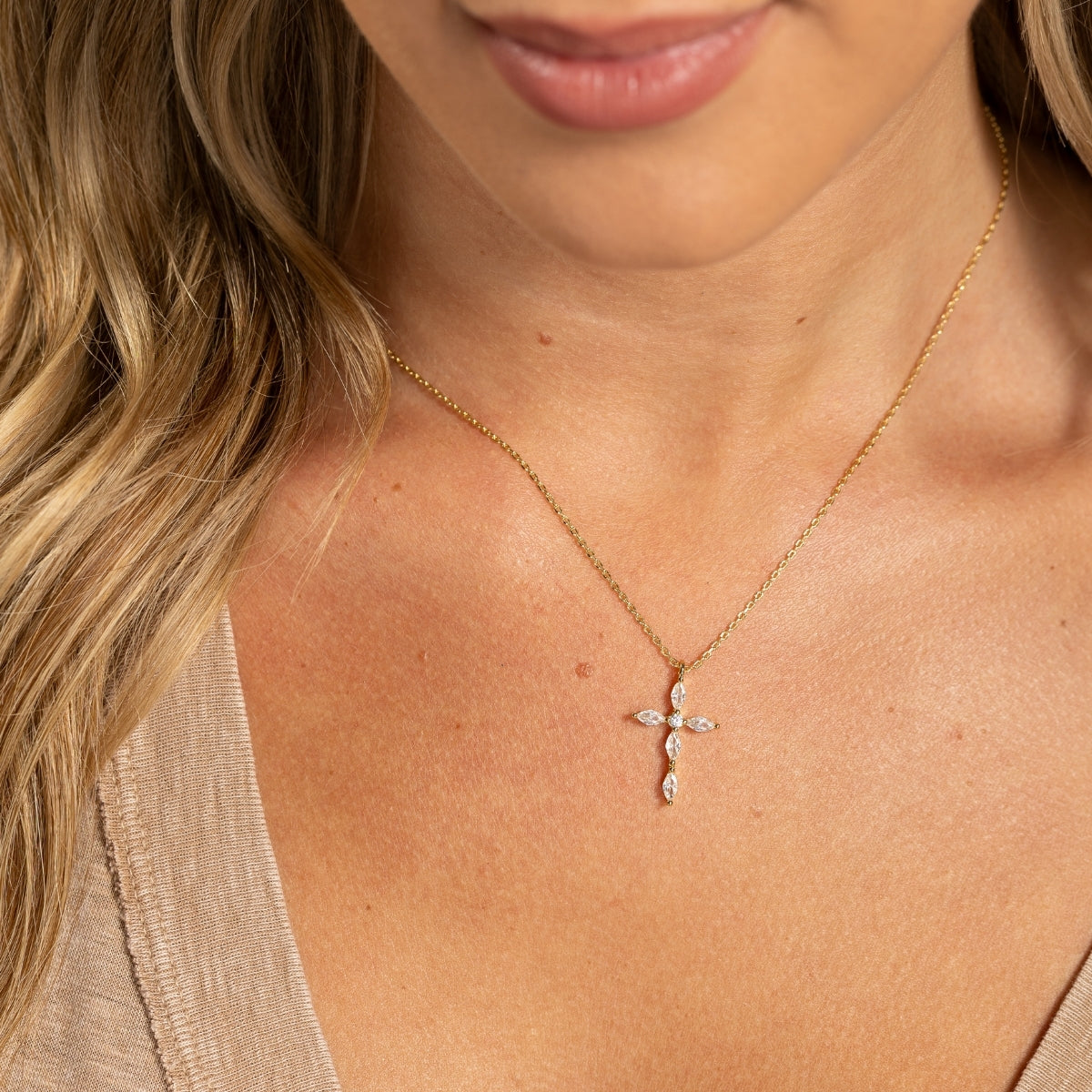 Classic Devotion: Delicate Cubic Zirconia Cross Necklace