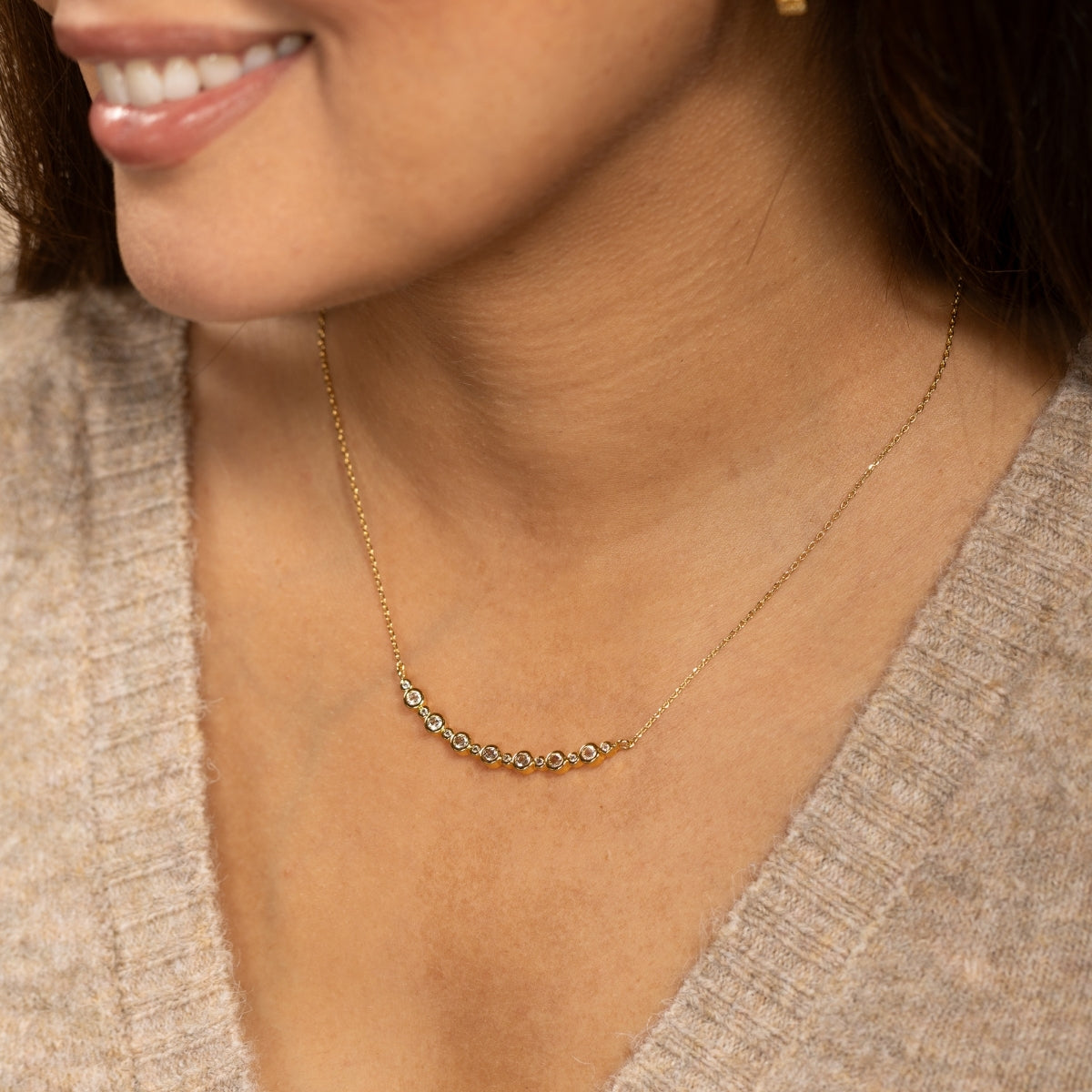 Curved CZ Pendant Necklace