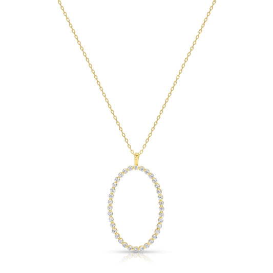 Delicate Oval Pendant with CZ Necklace