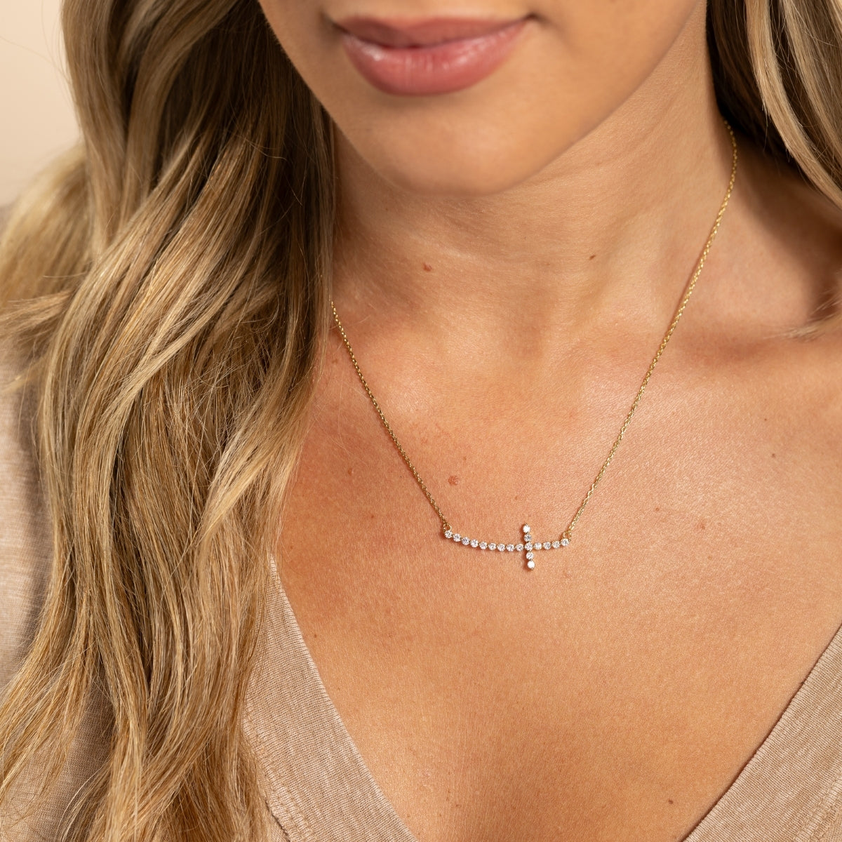 Delicate Cross Pendant with CZ Necklace
