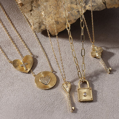 Pavé Cross & Heart Burst Pendant Necklace