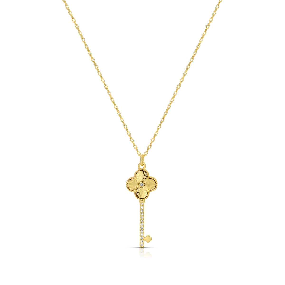 CZ & Quatrefoil Key Pendant Necklace