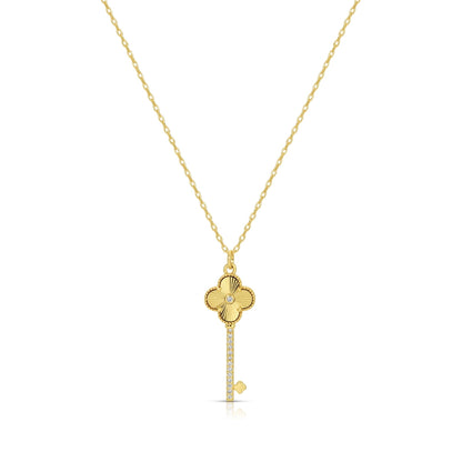 CZ & Quatrefoil Key Pendant Necklace