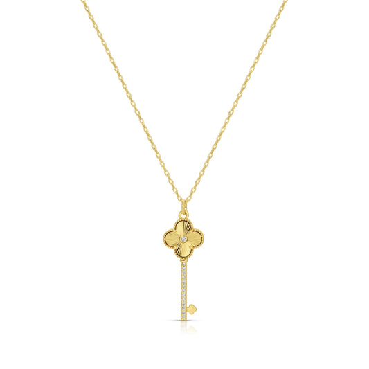 CZ & Quatrefoil Key Pendant Necklace