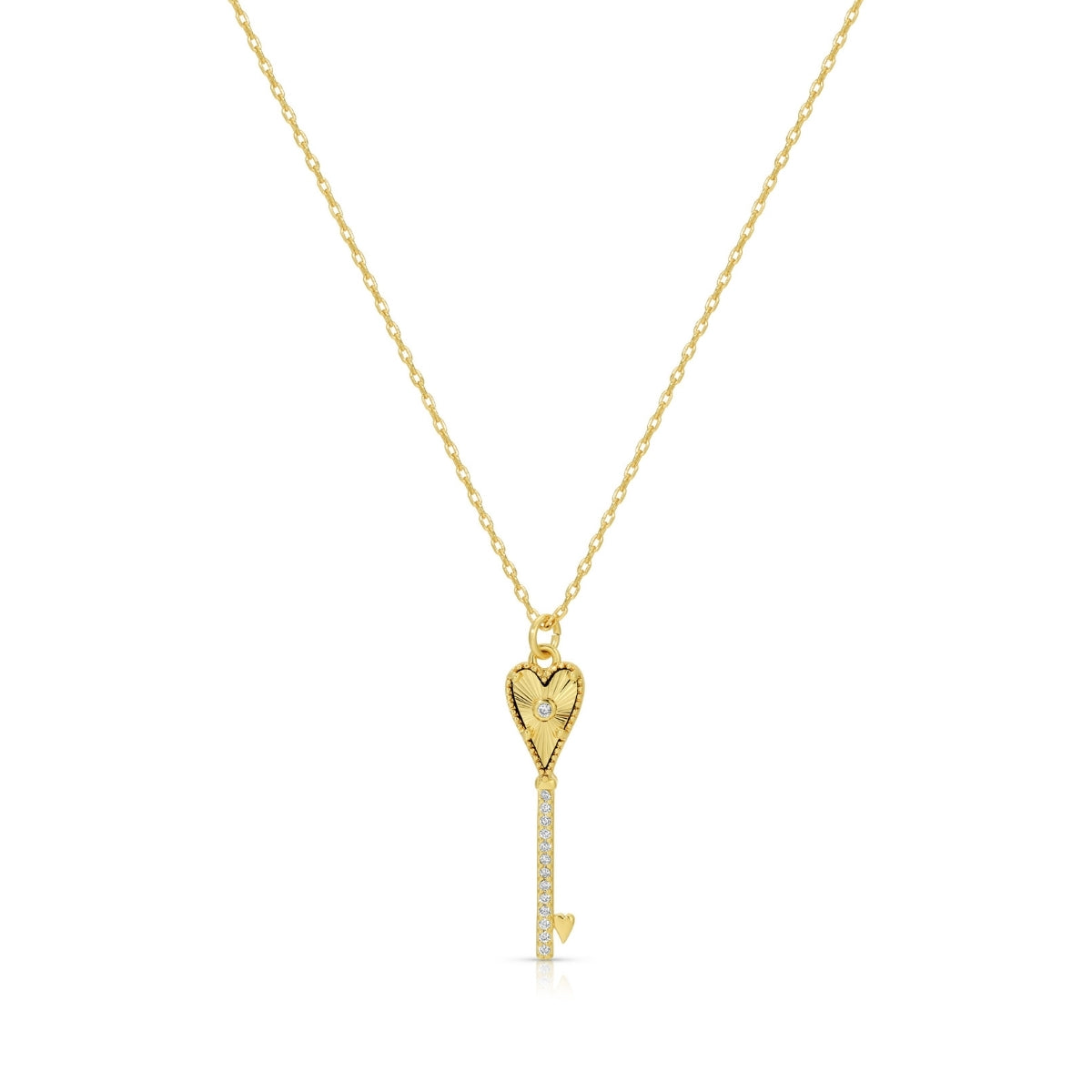 CZ & Heart Key Pendant Necklace