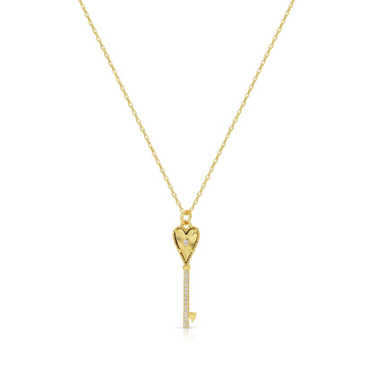 CZ & Heart Key Pendant Necklace
