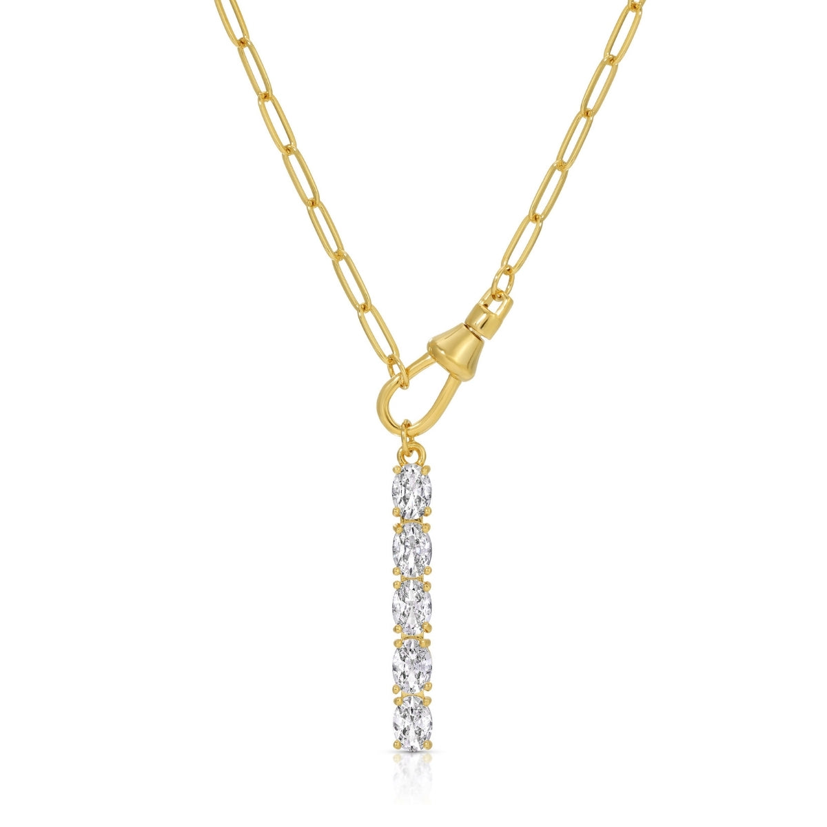 Oval CZ Bar Pendant Necklace