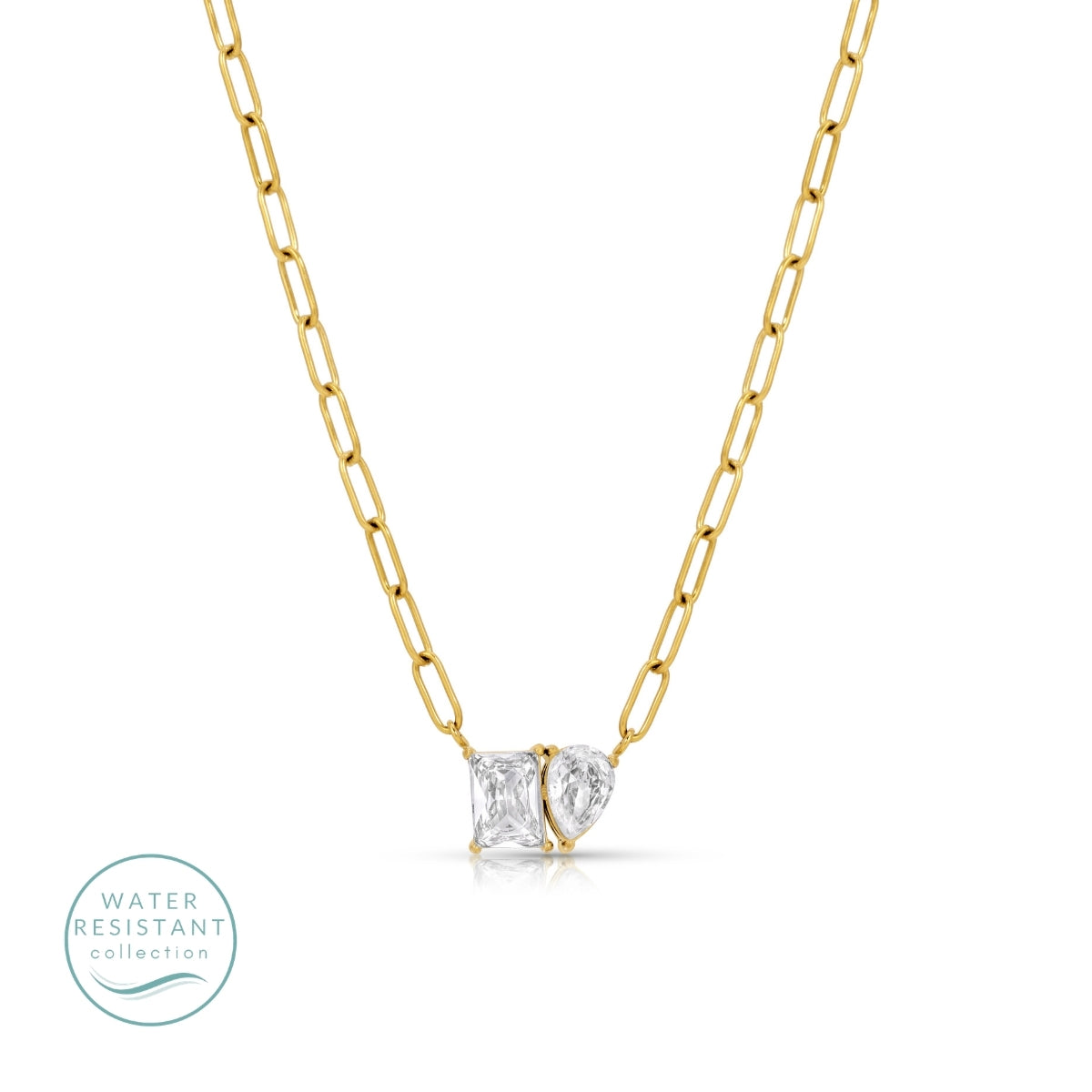 Delicate Paperclip with CZ Necklace, Water-Resistant
