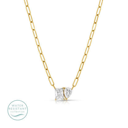 Delicate Paperclip with CZ Necklace, Water-Resistant