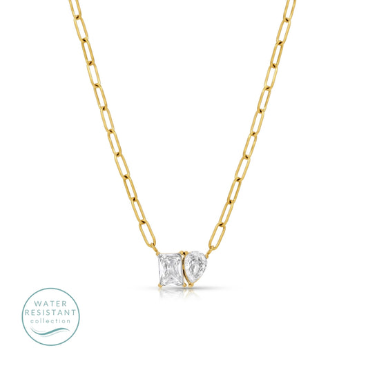 Delicate Paperclip with CZ Necklace, Water-Resistant