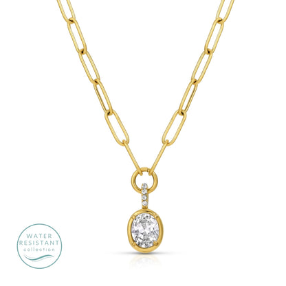 Large Cubic Zirconia Paperclip Necklace, Water-Resistant