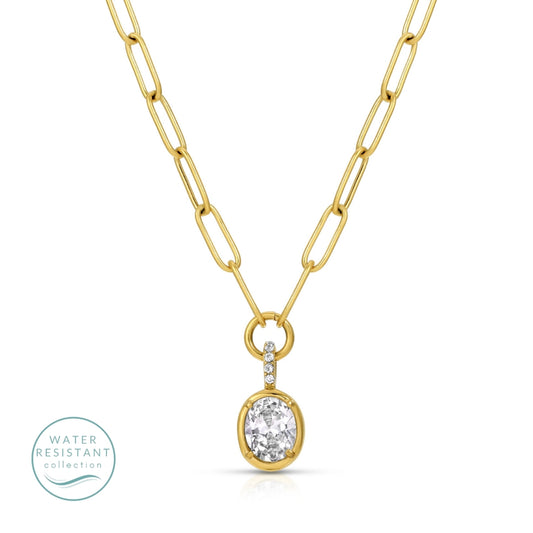 Large Cubic Zirconia Paperclip Necklace, Water-Resistant