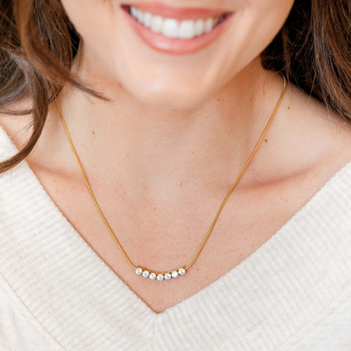 Simple Cubic Zirconia Row Necklace, Water-Resistant