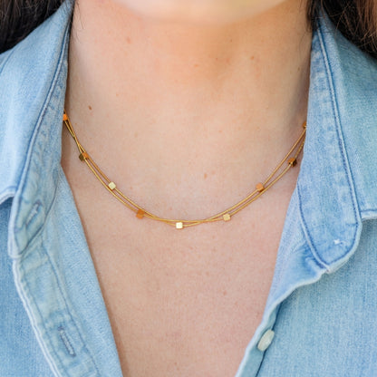 Layered Square Bead Necklace, Water-Resistant
