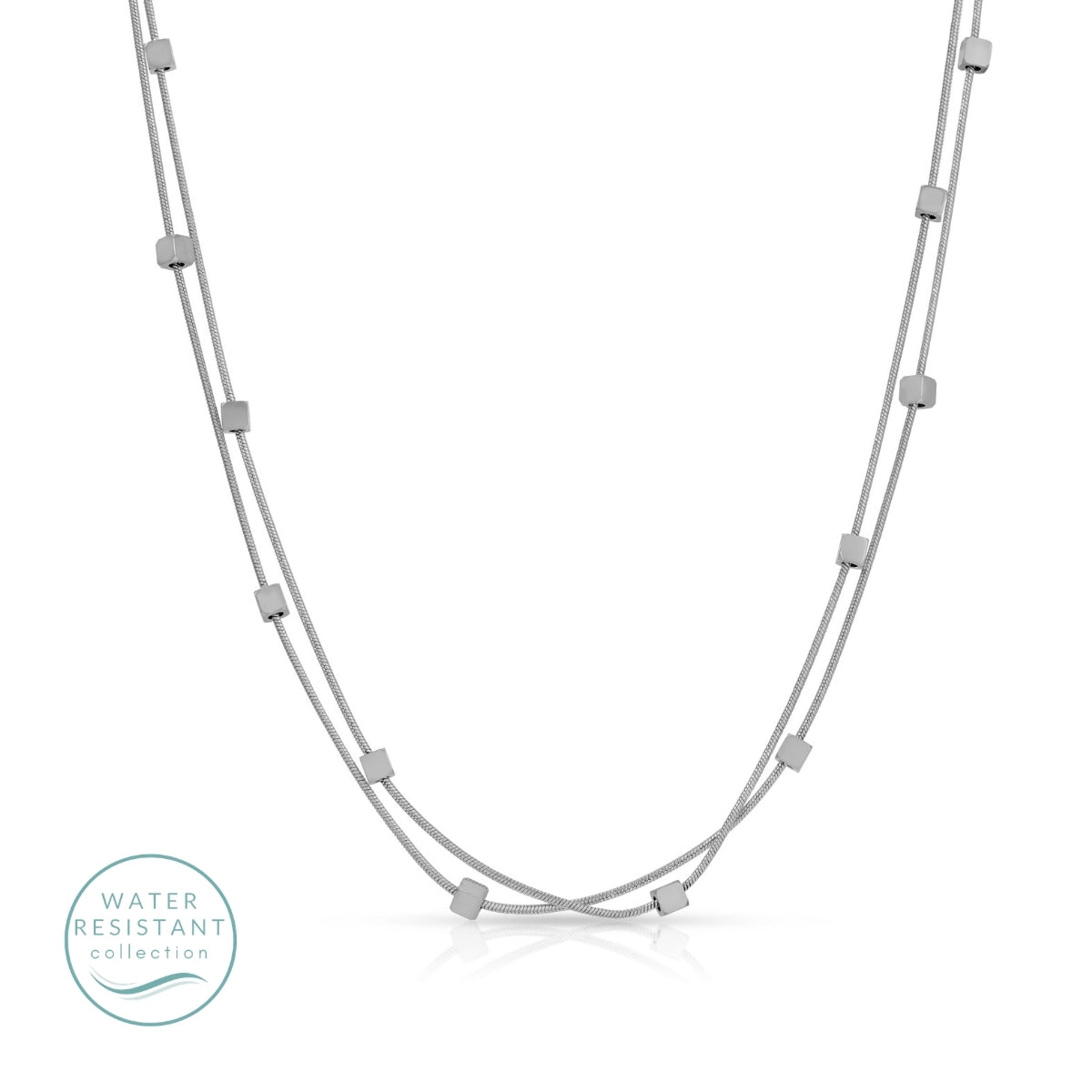 Layered Square Bead Necklace, Water-Resistant