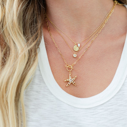 Sparkling Starfish Toggle Pendant Necklace