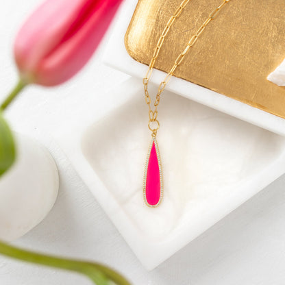 Teardrop Pave Pendant Paperclip Chain Necklace