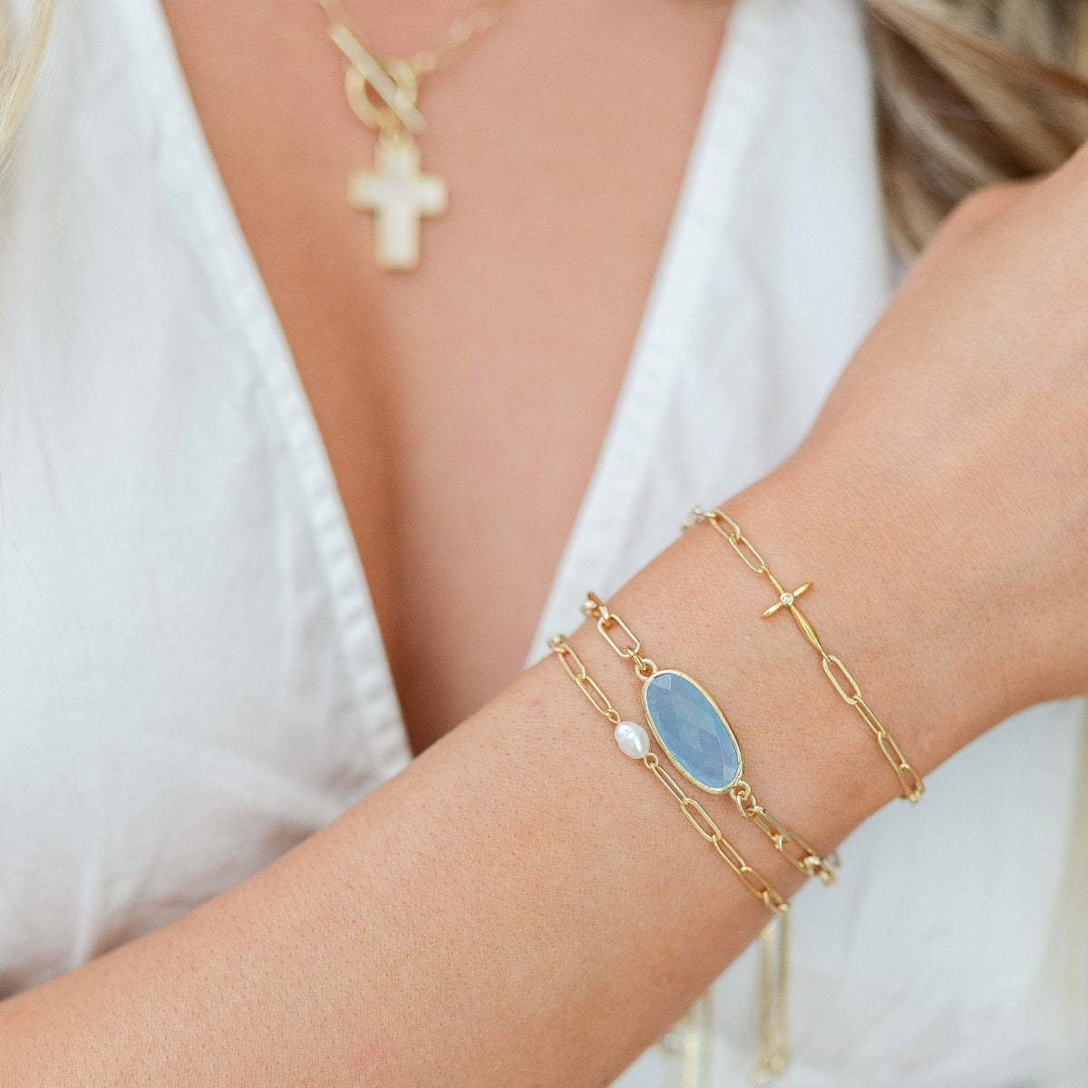 Delicate Link Chain Pearl Pulley Bracelet