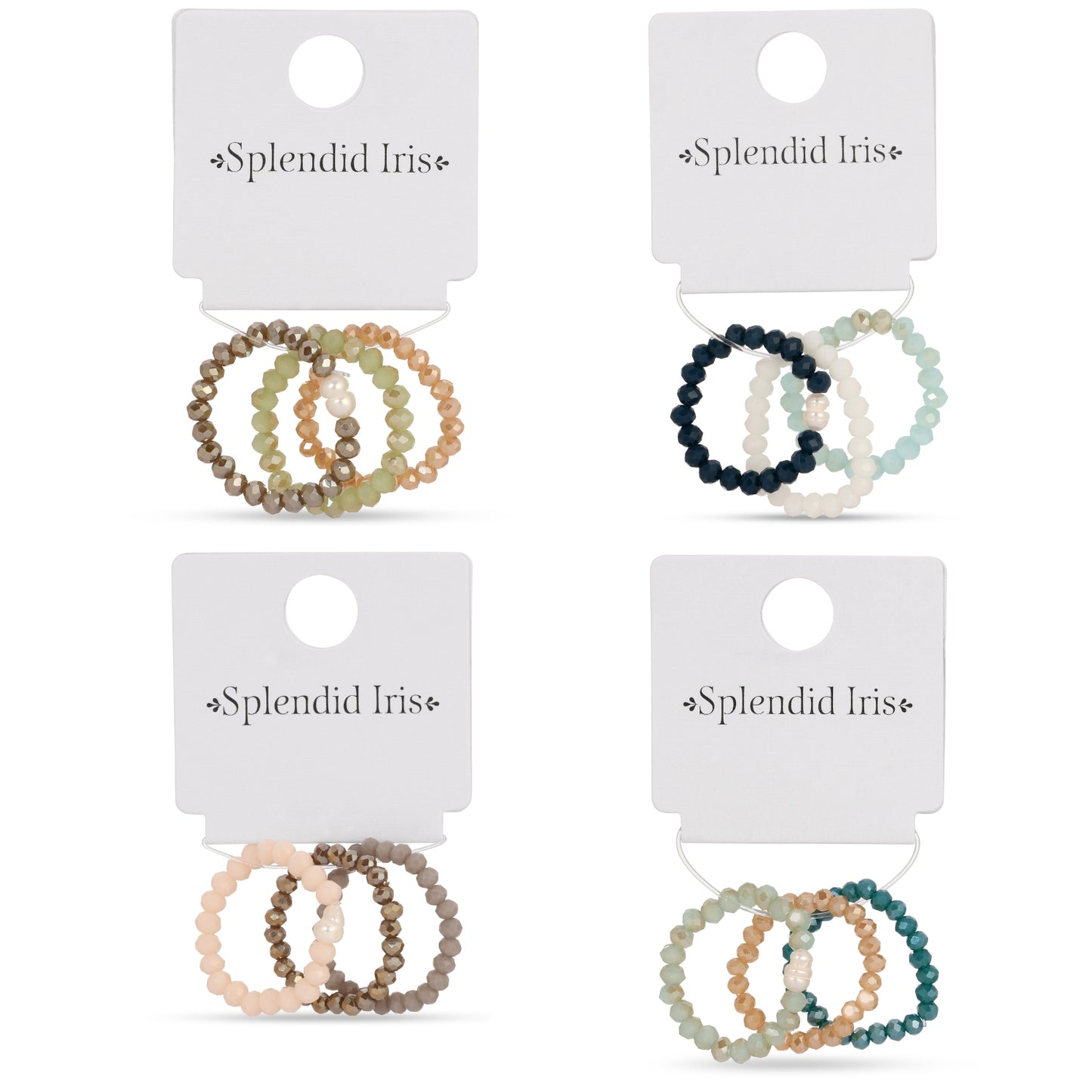 Pack of 8 (Set/3 Crystal & Pearl Rings)