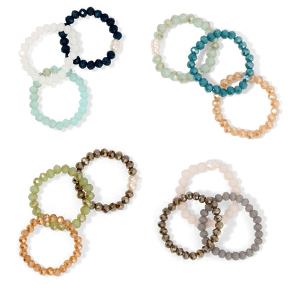 Pack of 8 (Set/3 Crystal & Pearl Rings)