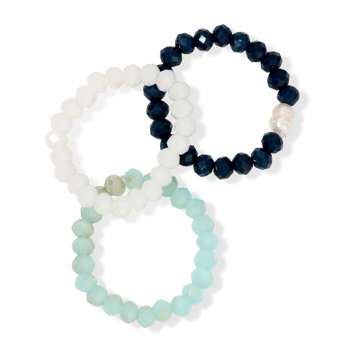 Pack of 8 (Set/3 Crystal & Pearl Rings)