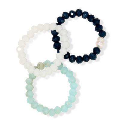 Pack of 8 (Set/3 Crystal & Pearl Rings)