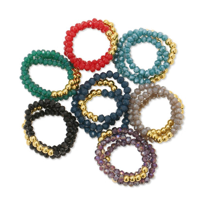 Set/24 assorted stretch crystal rings with 5 grouped 3mm bead accents