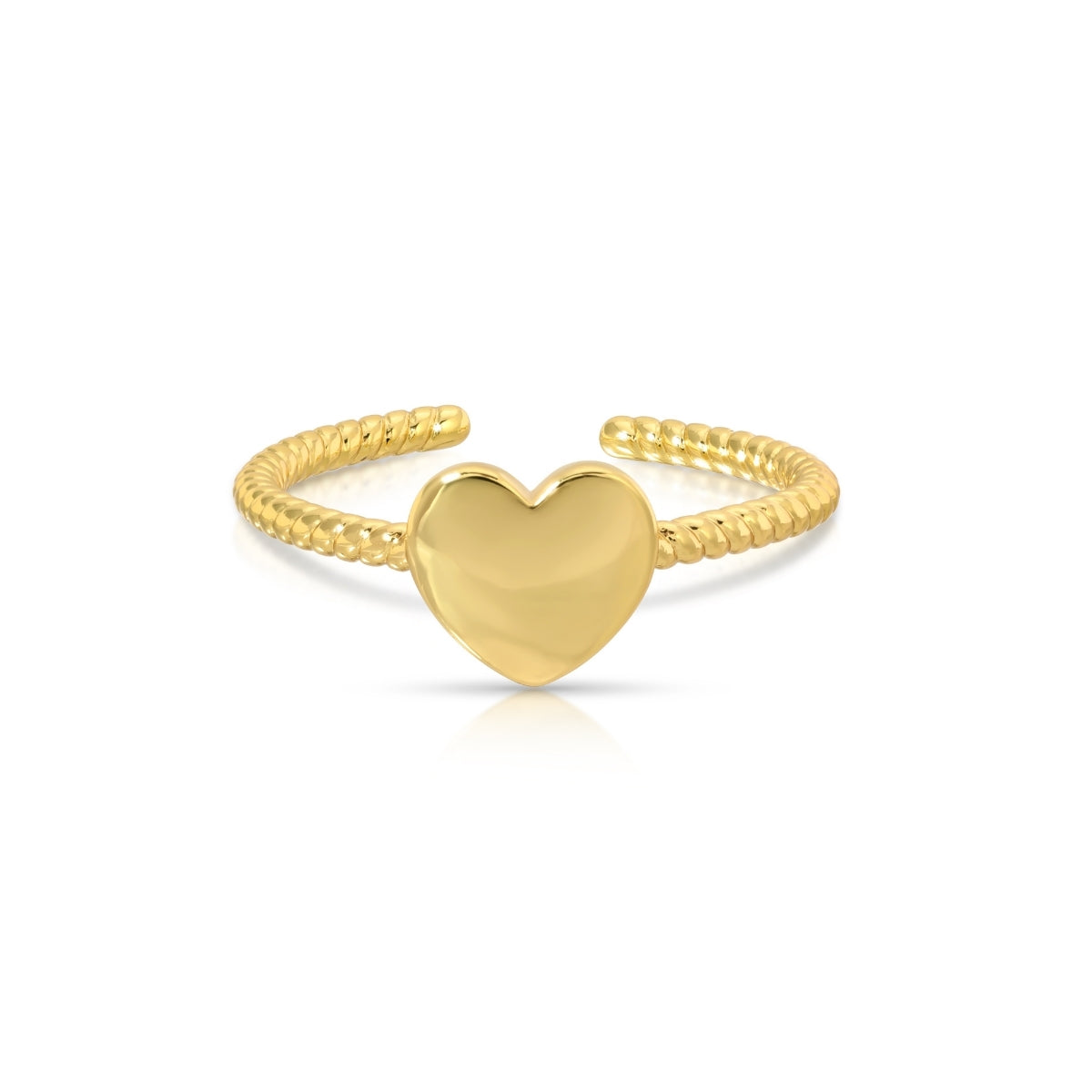 Gold heart-shaped ring on a white background