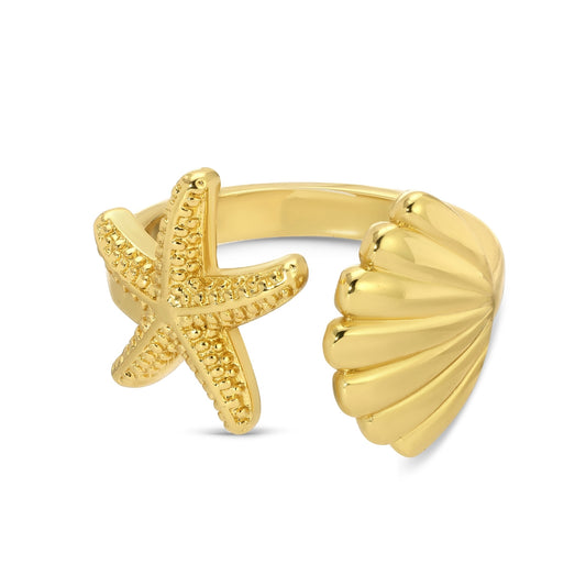 Starfish and Shell Adjustable Ring