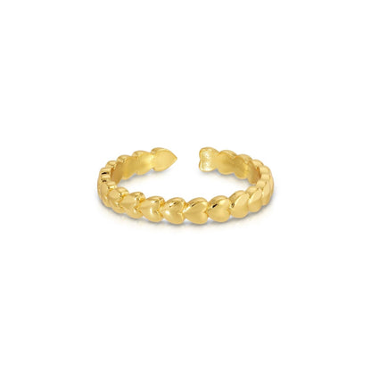 Delicate Row of Hearts Adjustable Ring
