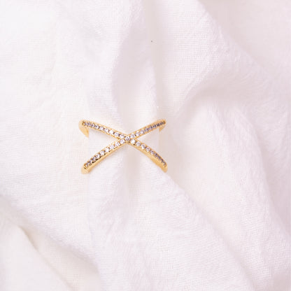 Large Pavé Criss Cross Adjustable Ring