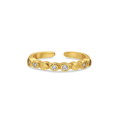 Gold open ring with small diamonds on a white background