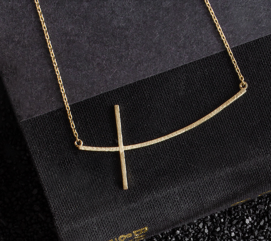 Large Brushed Side Cross Necklace