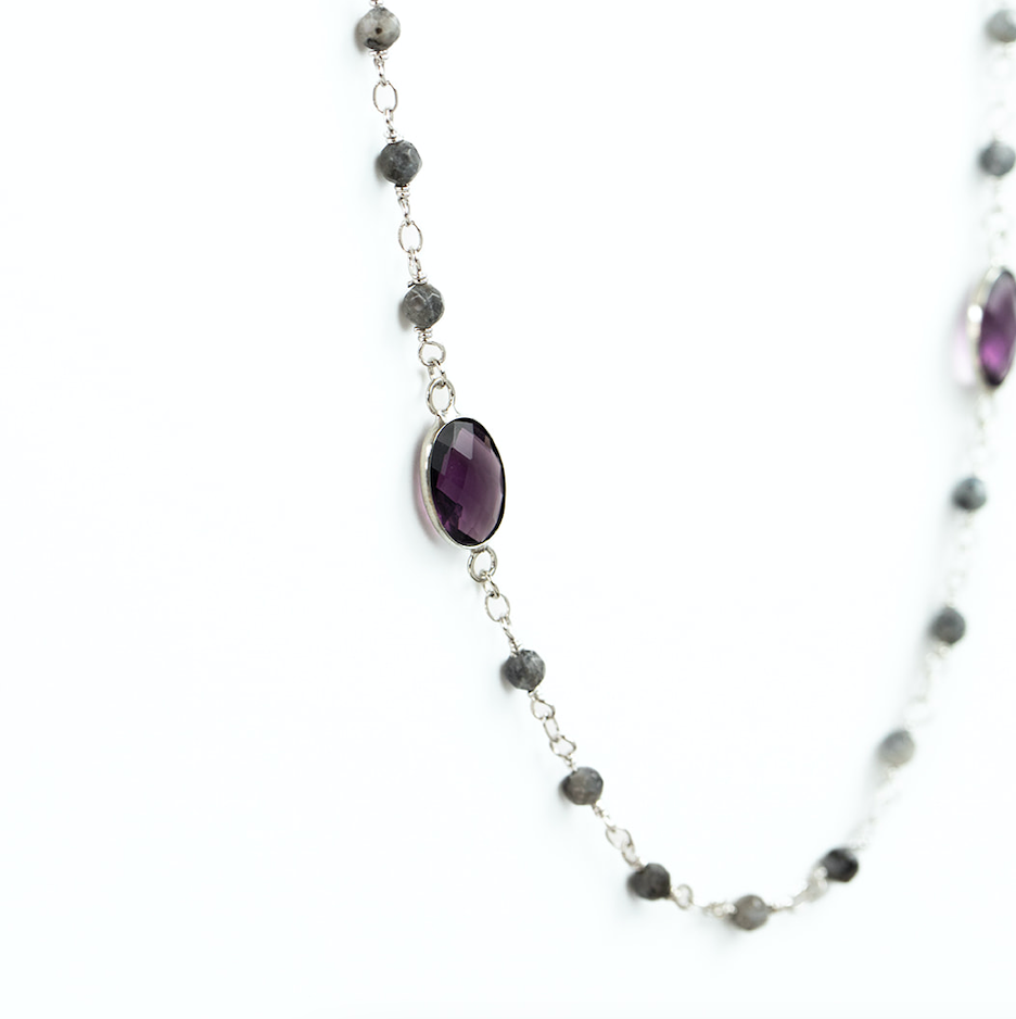 Long Stone and Crystal Necklace