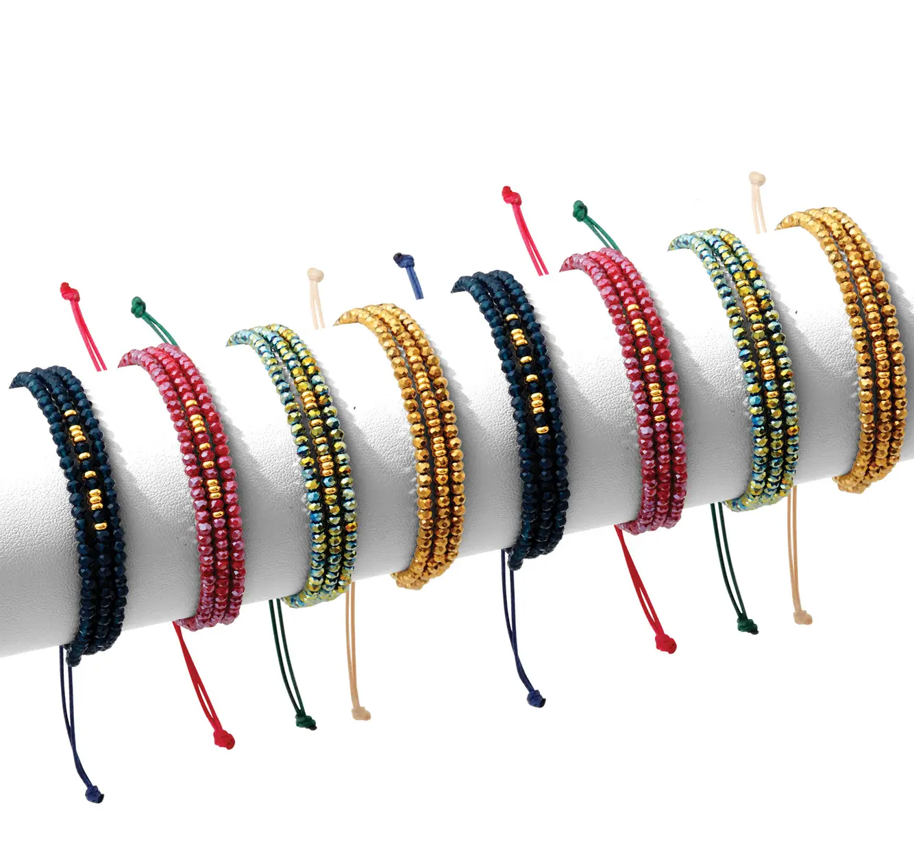 Set/8 Triple Crystal Adjustable Bracelets