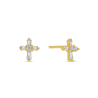 Baguette Cross Studs on Velvet Gift Tag