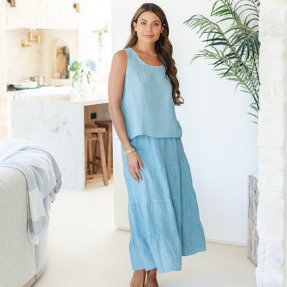 Linen Long Tiered Skirt