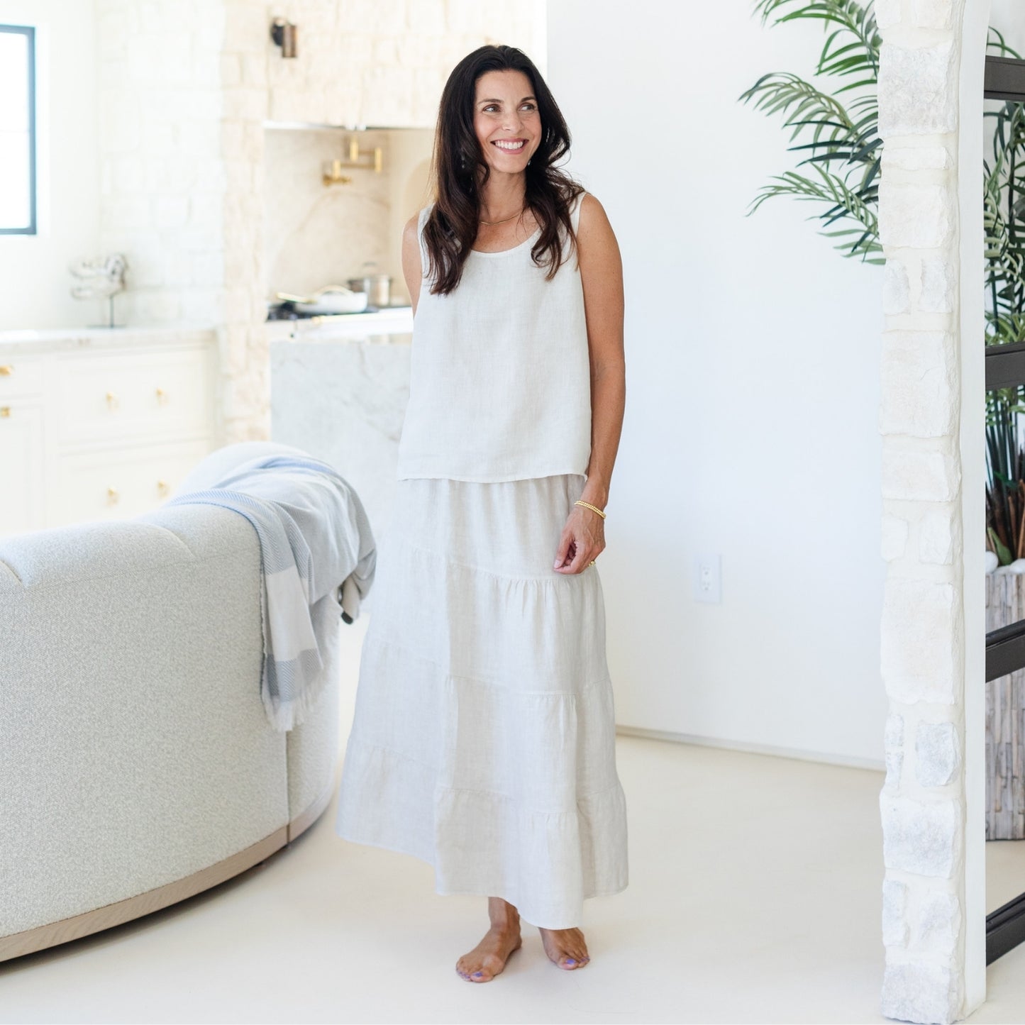Linen Boxy Tank w/Button Back