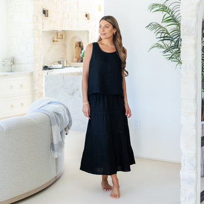 Linen Long Tiered Skirt