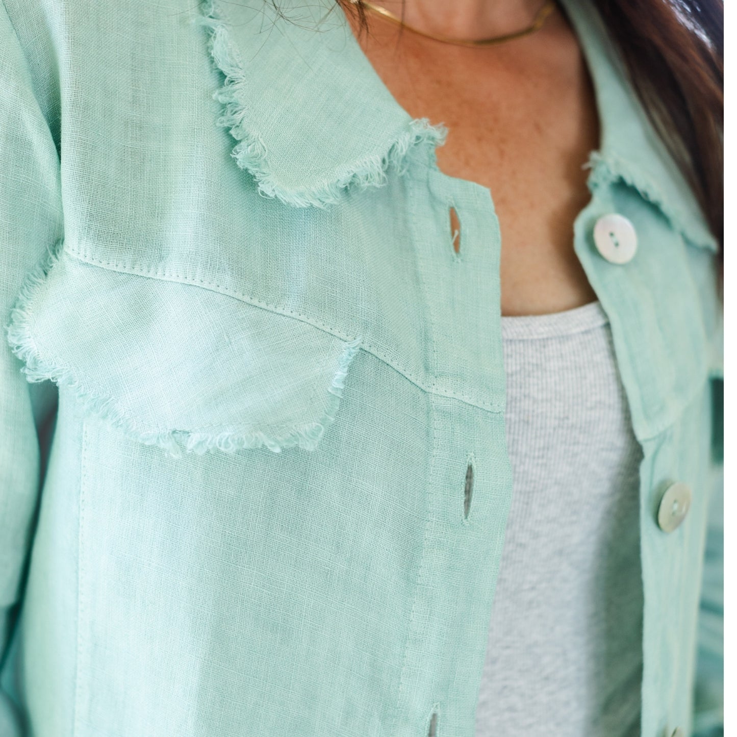 Linen Button Jacket|Top w/Fraying
