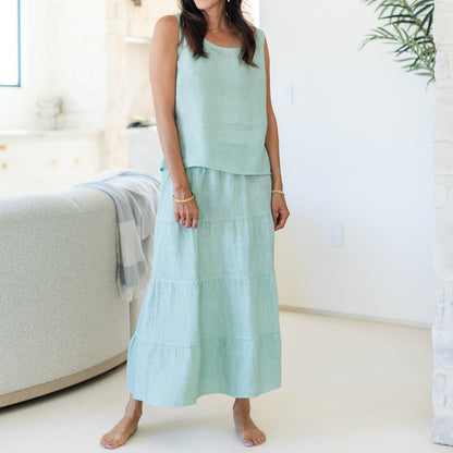 Linen Boxy Tank w/Button Back