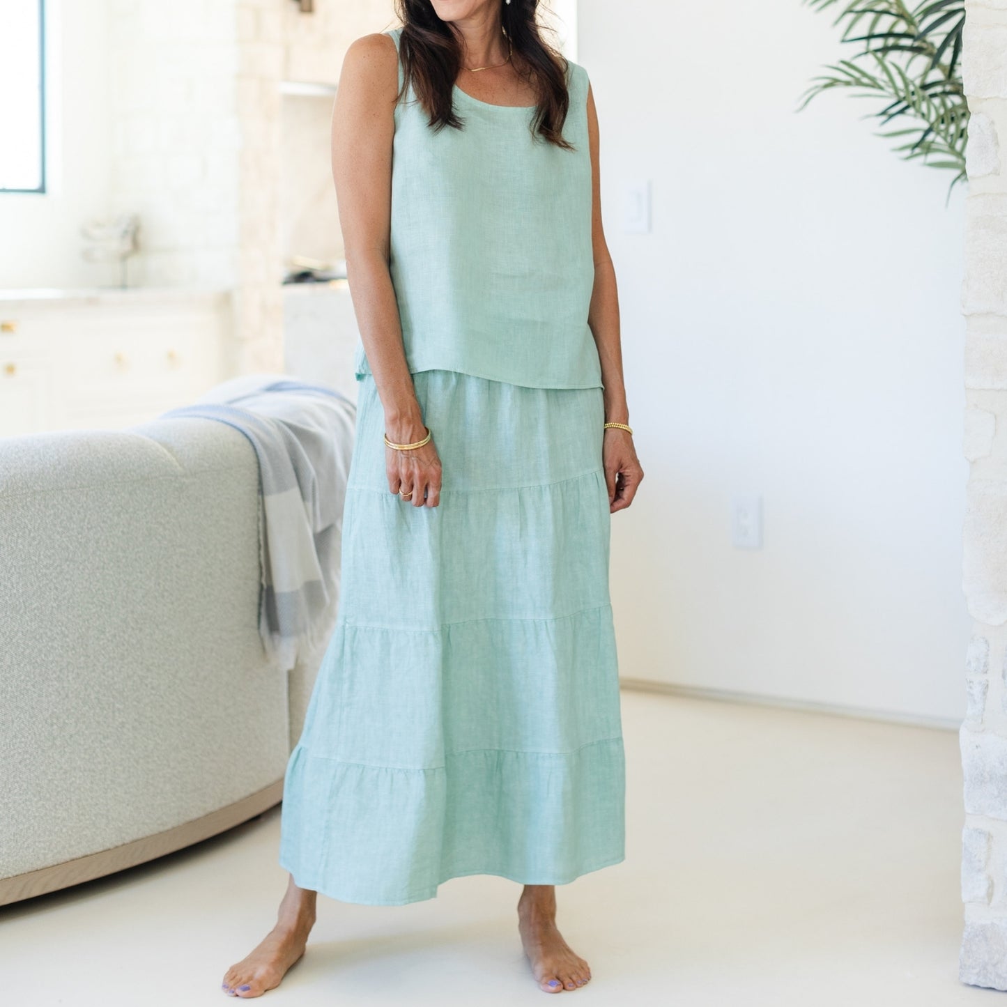 Linen Long Tiered Skirt