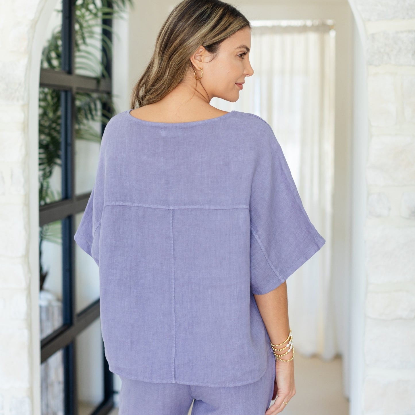 Linen Wide Mid Sleeve Top