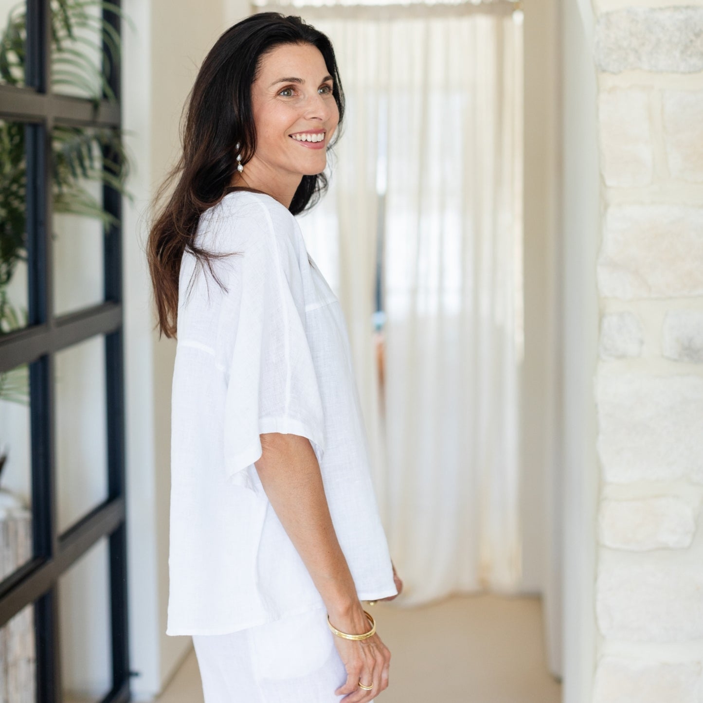 Linen Wide Mid Sleeve Top