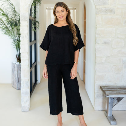 Linen Wide Cropped Pants