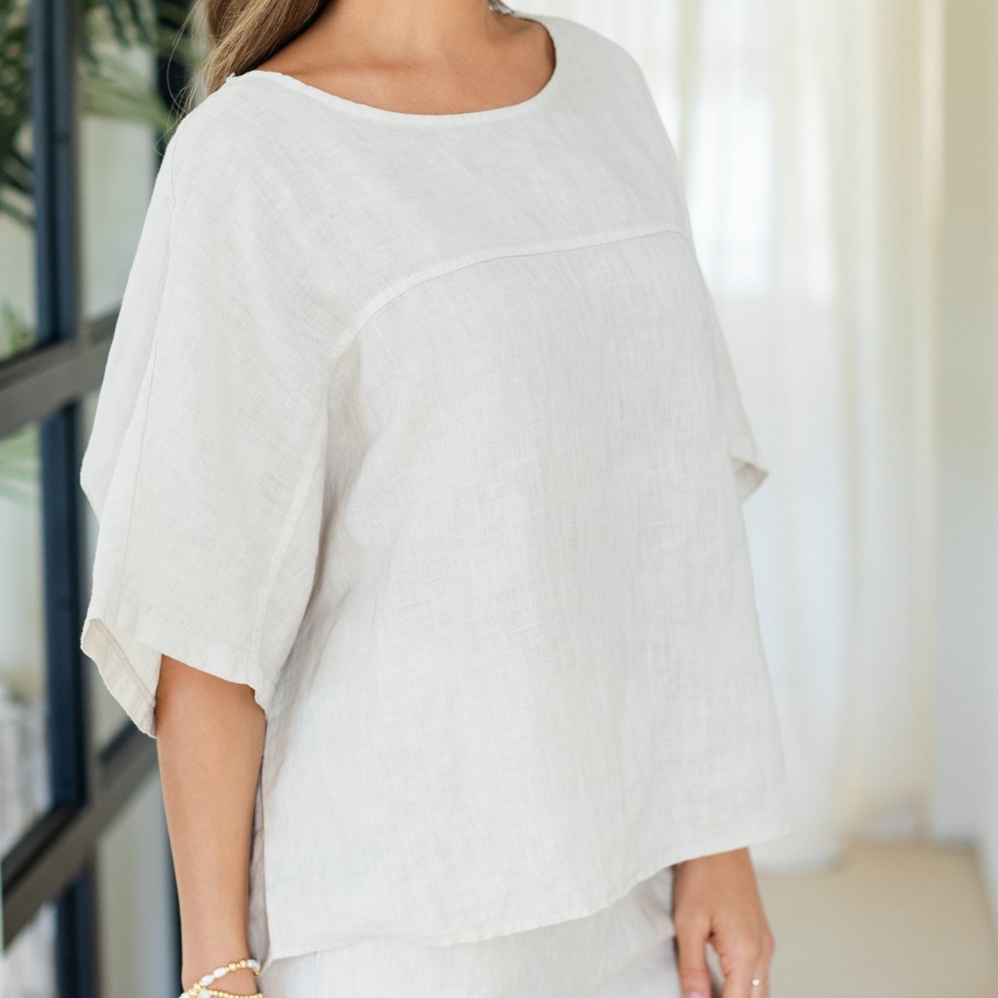 Linen Wide Mid Sleeve Top