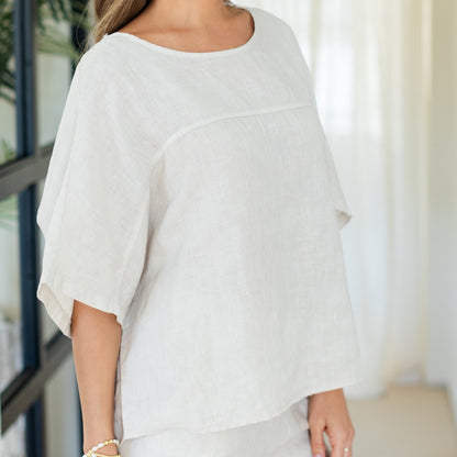 Linen Wide Mid Sleeve Top